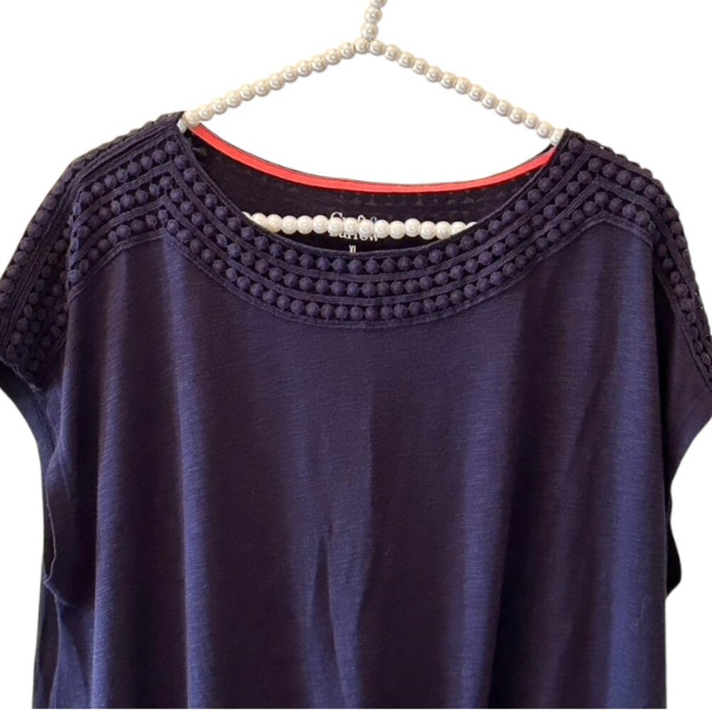Croft & Barrow Navy Tee w/Neckline Detail and Twisted Front Hem XL